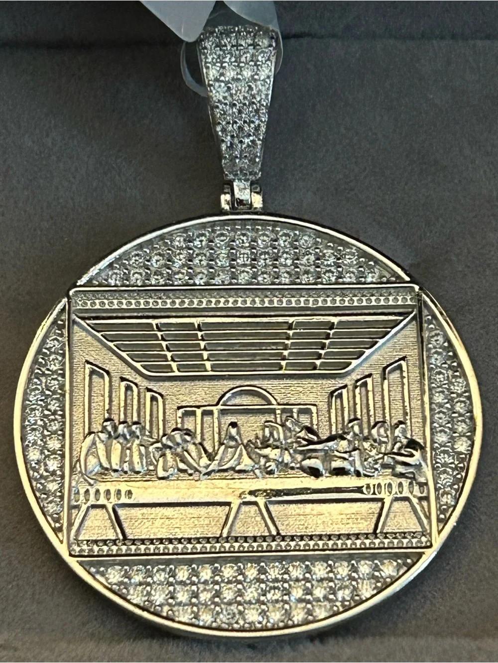 2.50CTW Moissanite Pavé Last Supper Round Pendant Necklace 925 Sterling Silver